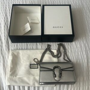 Authentic Metallic Calfskin Super Mini Dionysus Shoulder Bag Silver